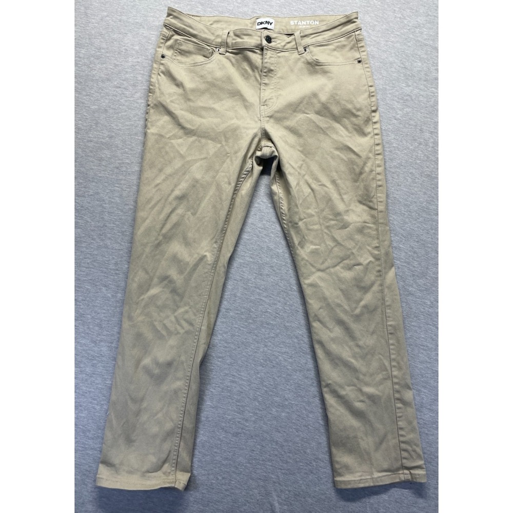 DKNY Stanton Slim Fit Pants Mens 36x32 Beige Cotton Straight Leg Everyday Wear